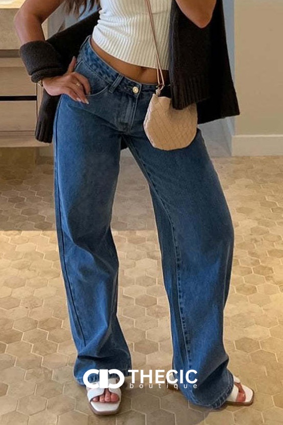Low Rise Relaxed Fit Denim Wide-Leg Pants