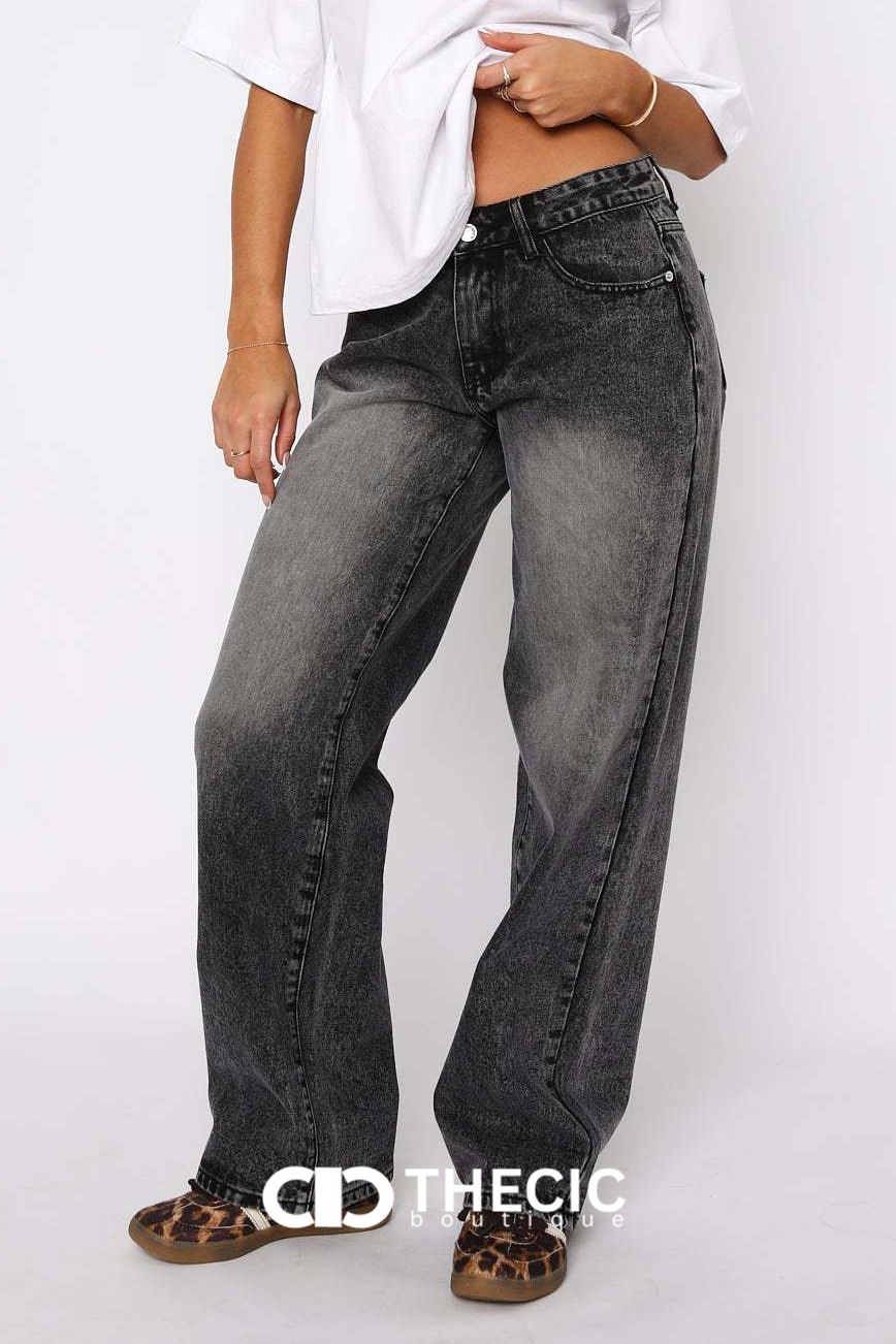 Low Rise Relaxed Fit Denim Wide-Leg Pants
