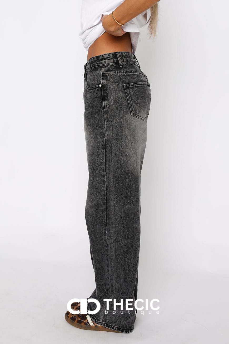 Low Rise Relaxed Fit Denim Wide-Leg Pants