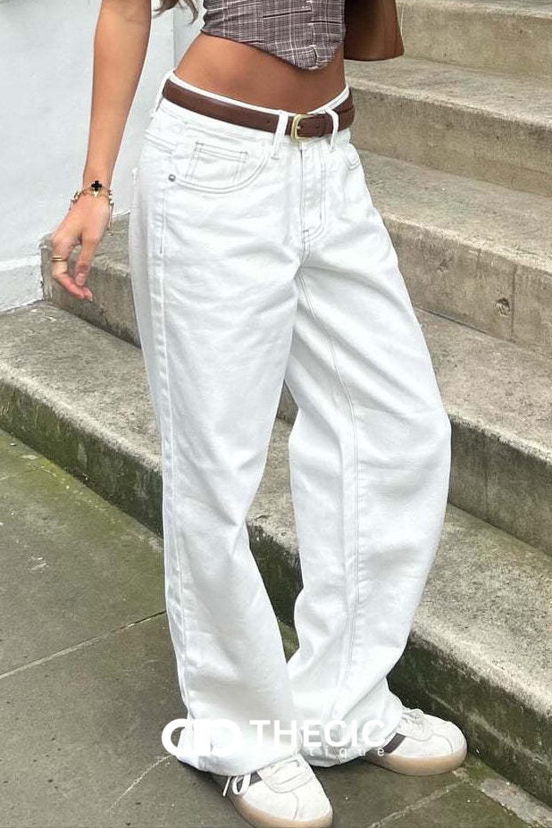Low Rise Relaxed Fit Denim Wide-Leg Pants