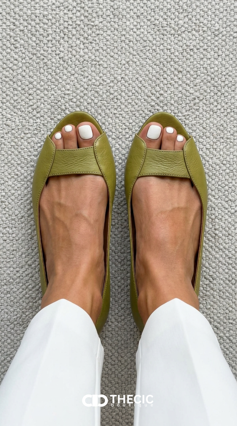 Metallic Banded Peep-Toe Slip-On Flats