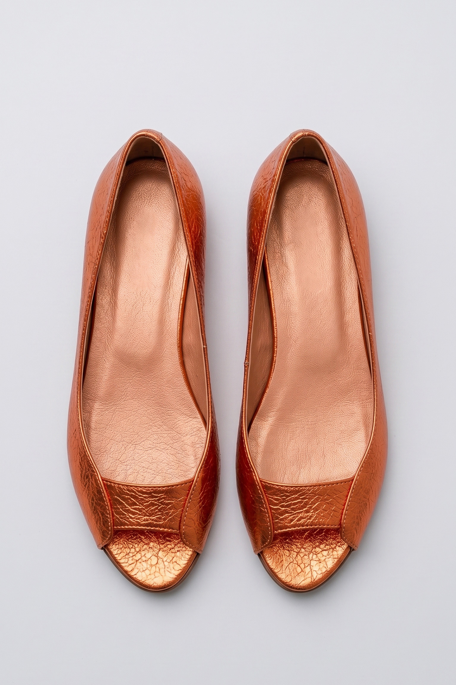Metallic Banded Peep-Toe Slip-On Flats