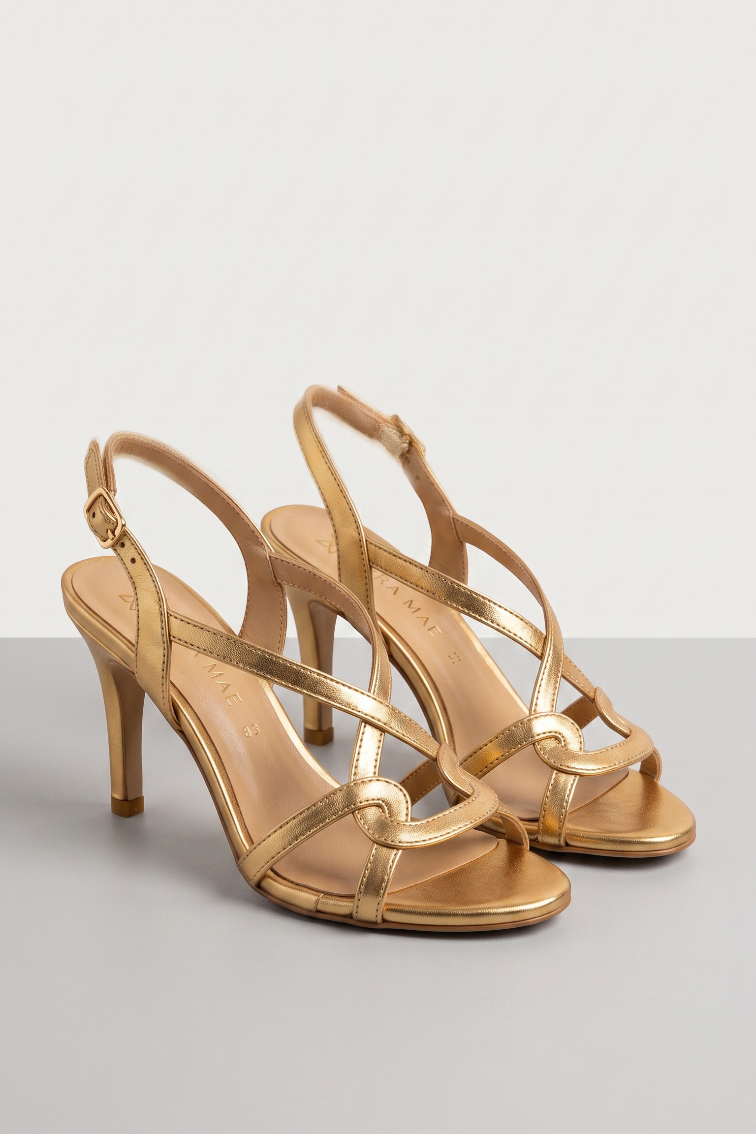 Metallic Sculpted Strap Open-Toe Block Heel Sandals
