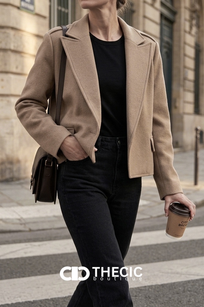 Notched Lapel Cropped Shoulder Epaulet Jacket