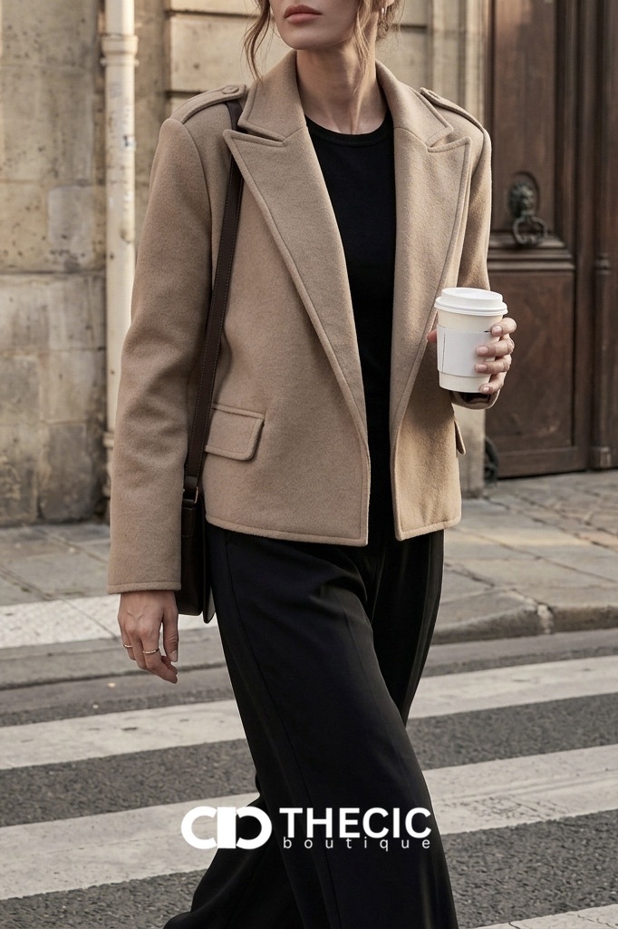 Notched Lapel Cropped Shoulder Epaulet Jacket