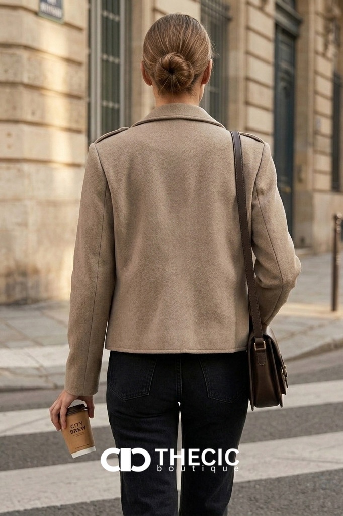 Notched Lapel Cropped Shoulder Epaulet Jacket