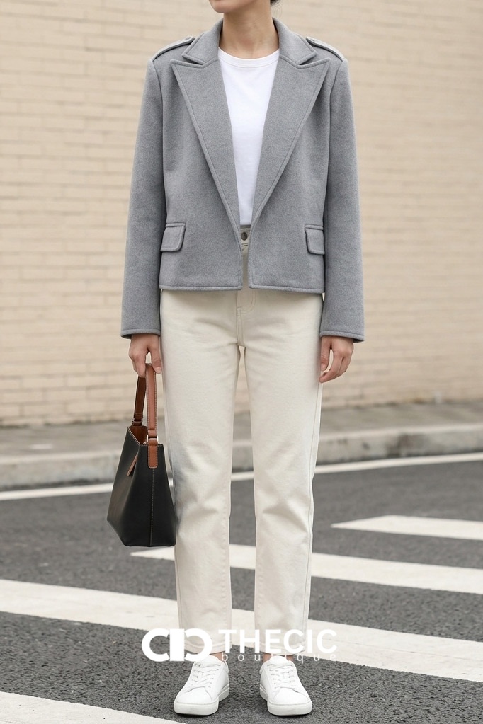 Notched Lapel Cropped Shoulder Epaulet Jacket