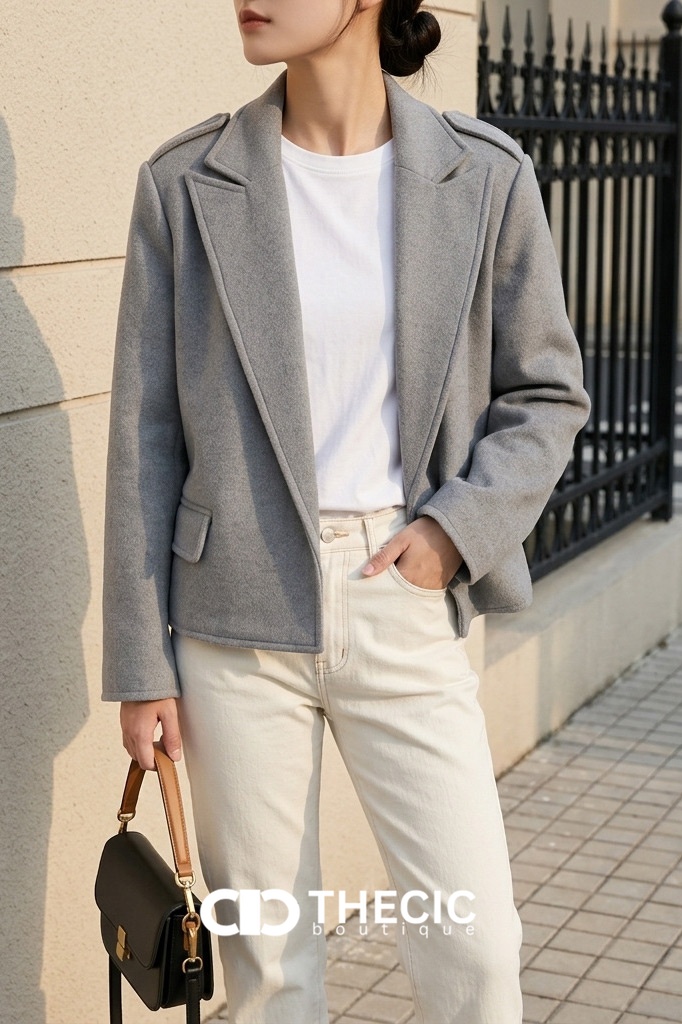 Notched Lapel Cropped Shoulder Epaulet Jacket