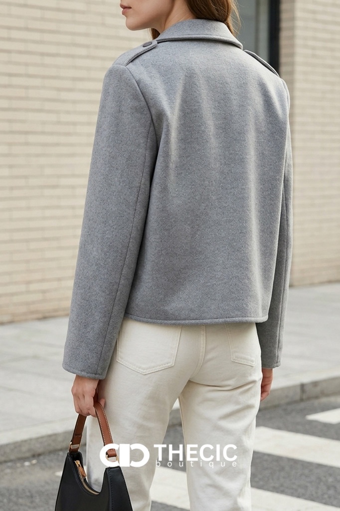 Notched Lapel Cropped Shoulder Epaulet Jacket
