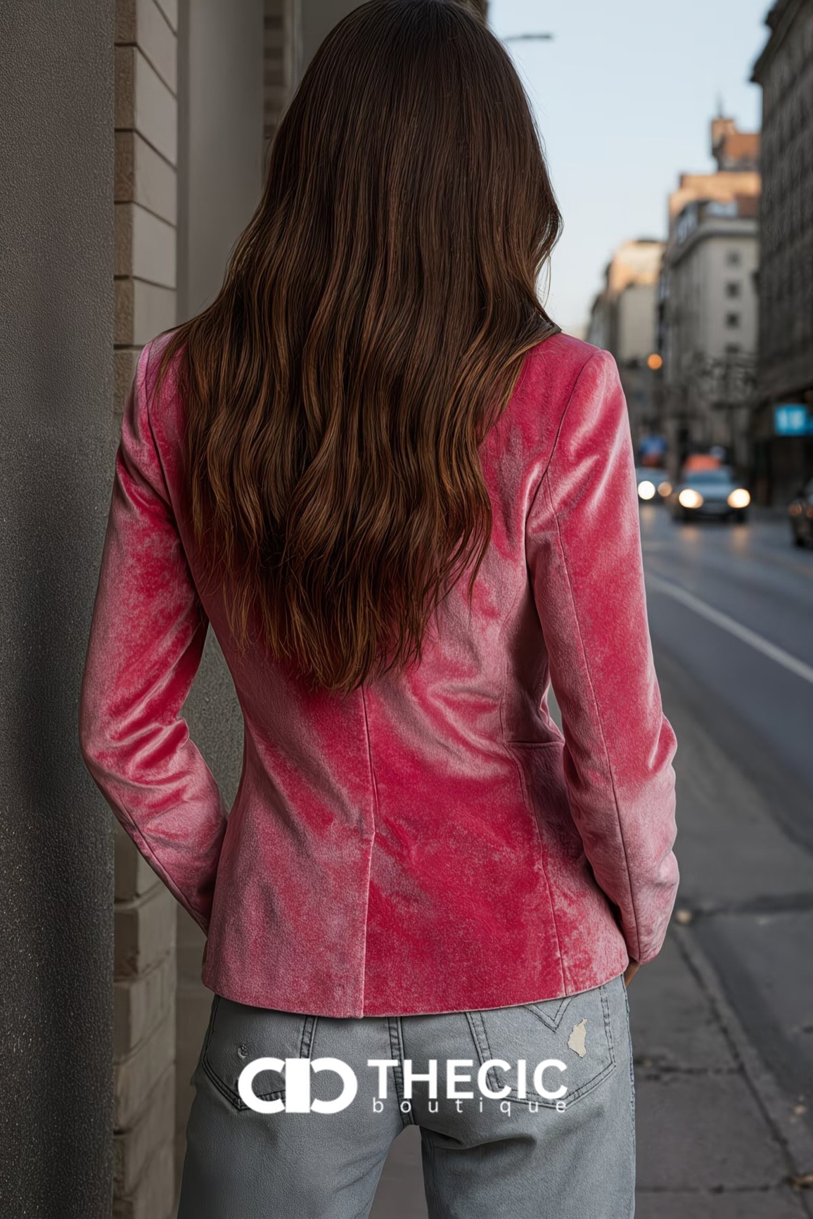 Notched Lapel Velvet Fitted Blazer Jacket