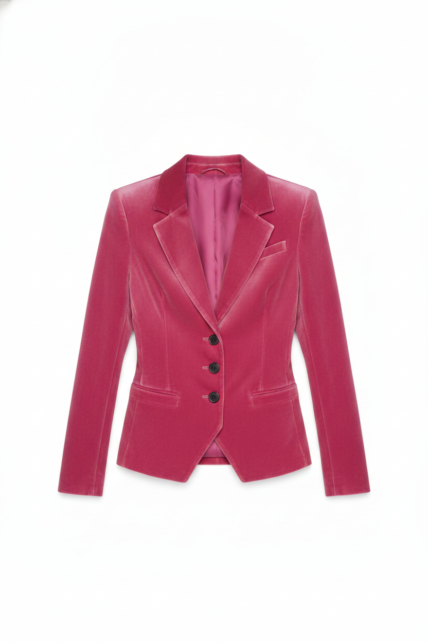 Notched Lapel Velvet Fitted Blazer Jacket
