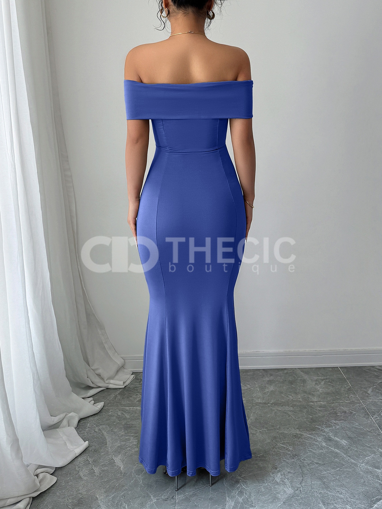 Off-Shoulder Foldover Ruched Mermaid Maxi Dress
