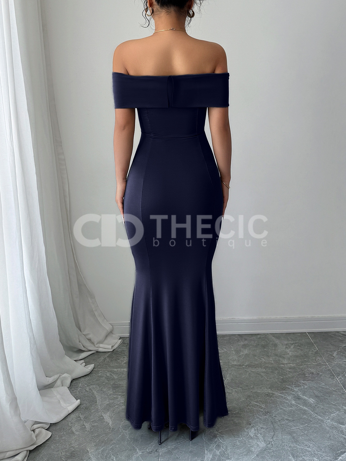 Off-Shoulder Foldover Ruched Mermaid Maxi Dress