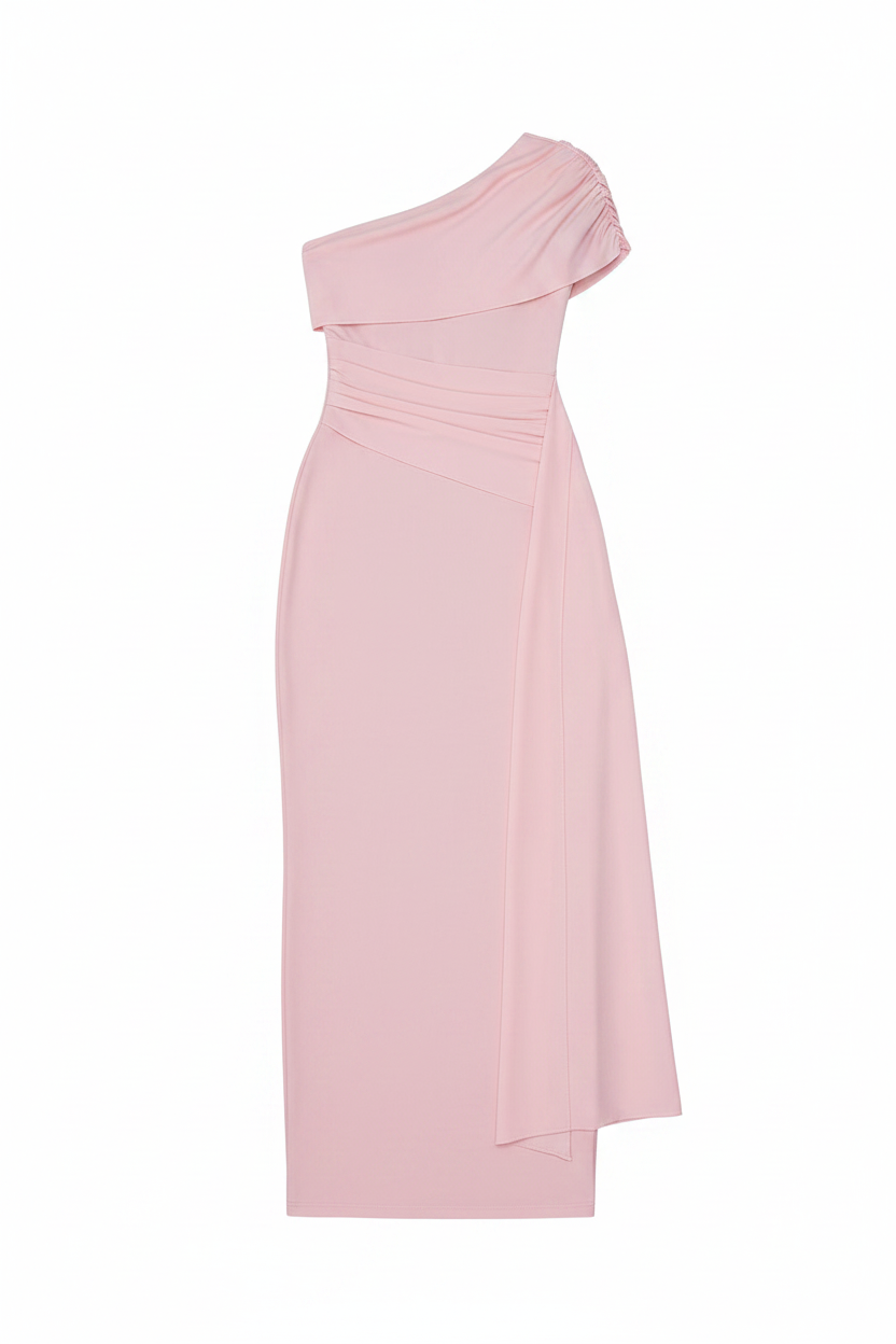 One-Shoulder Ruched Draped Bodycon Maxi Dress