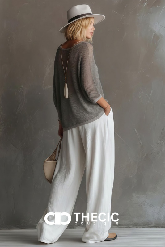 Open Knit Dolman Sleeve Wide Leg Two Piece Set