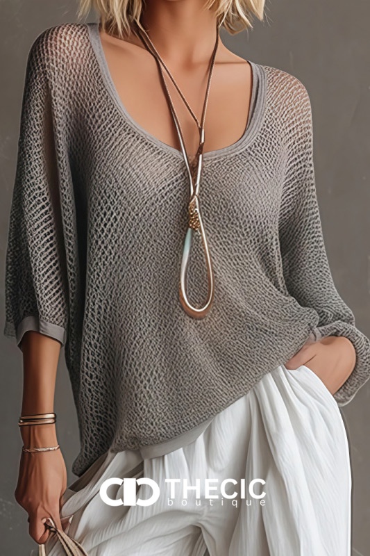 Open Knit Dolman Sleeve Wide Leg Two Piece Set