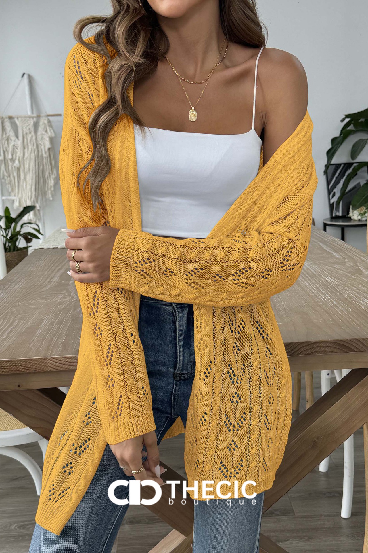 Open Knit Longline Open Front Cardigan