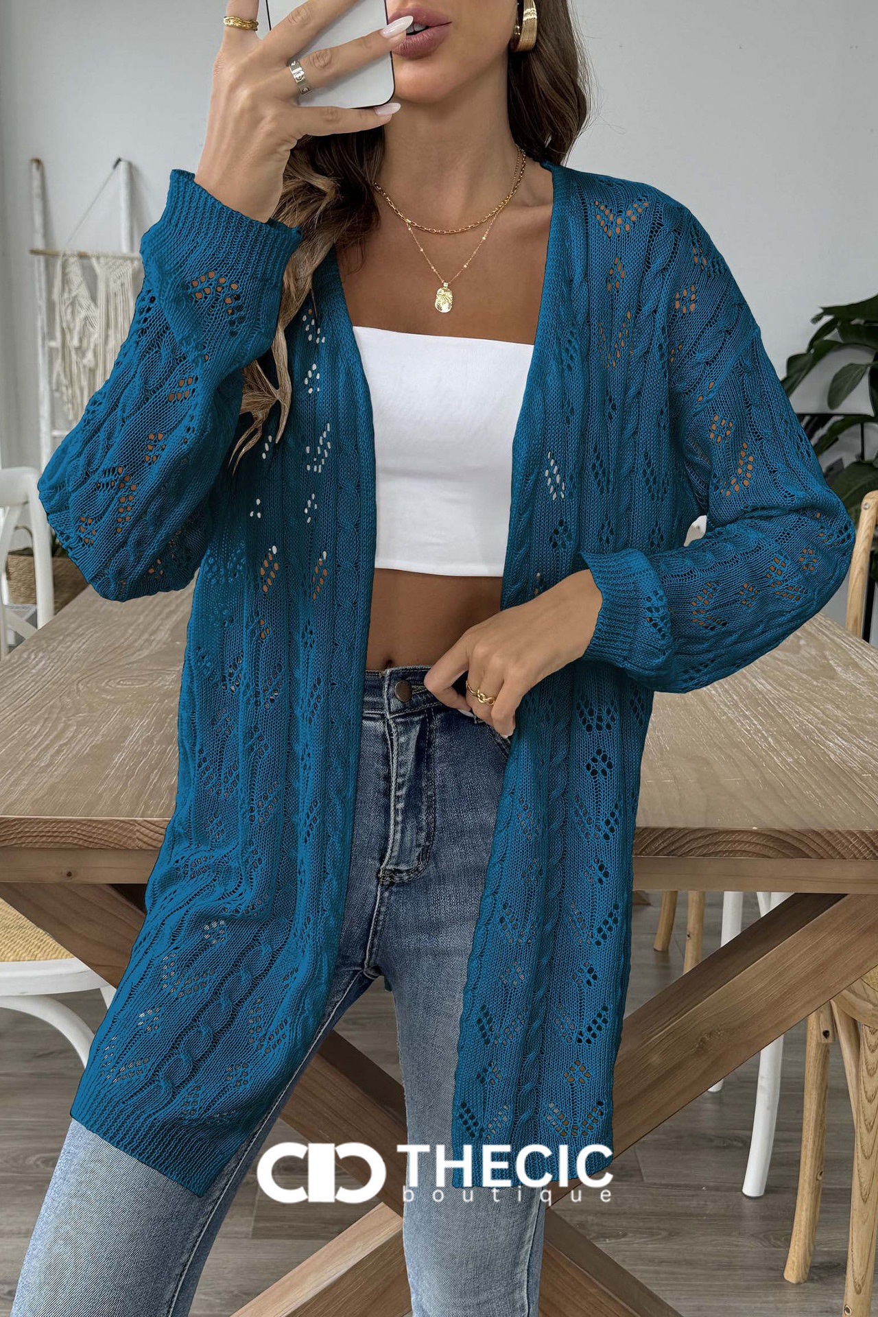 Open Knit Longline Open Front Cardigan