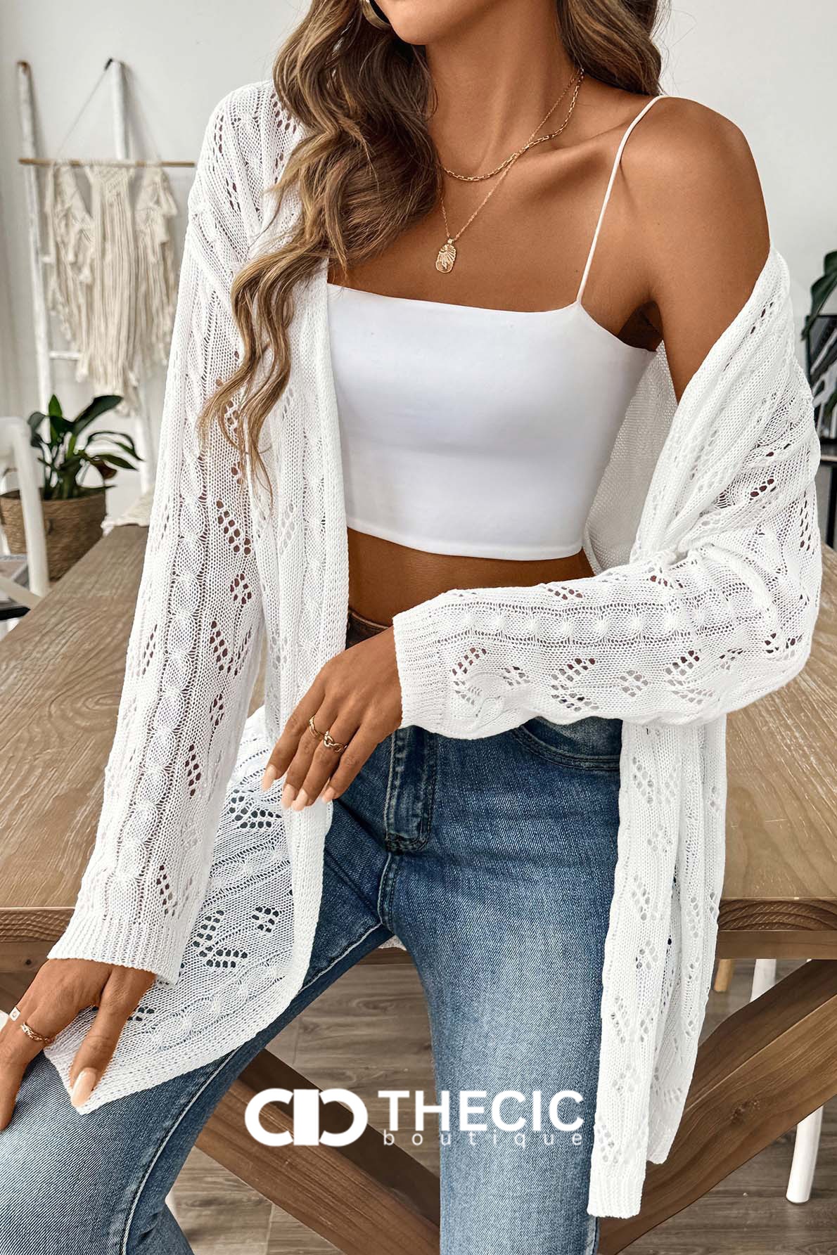 Open Knit Longline Open Front Cardigan