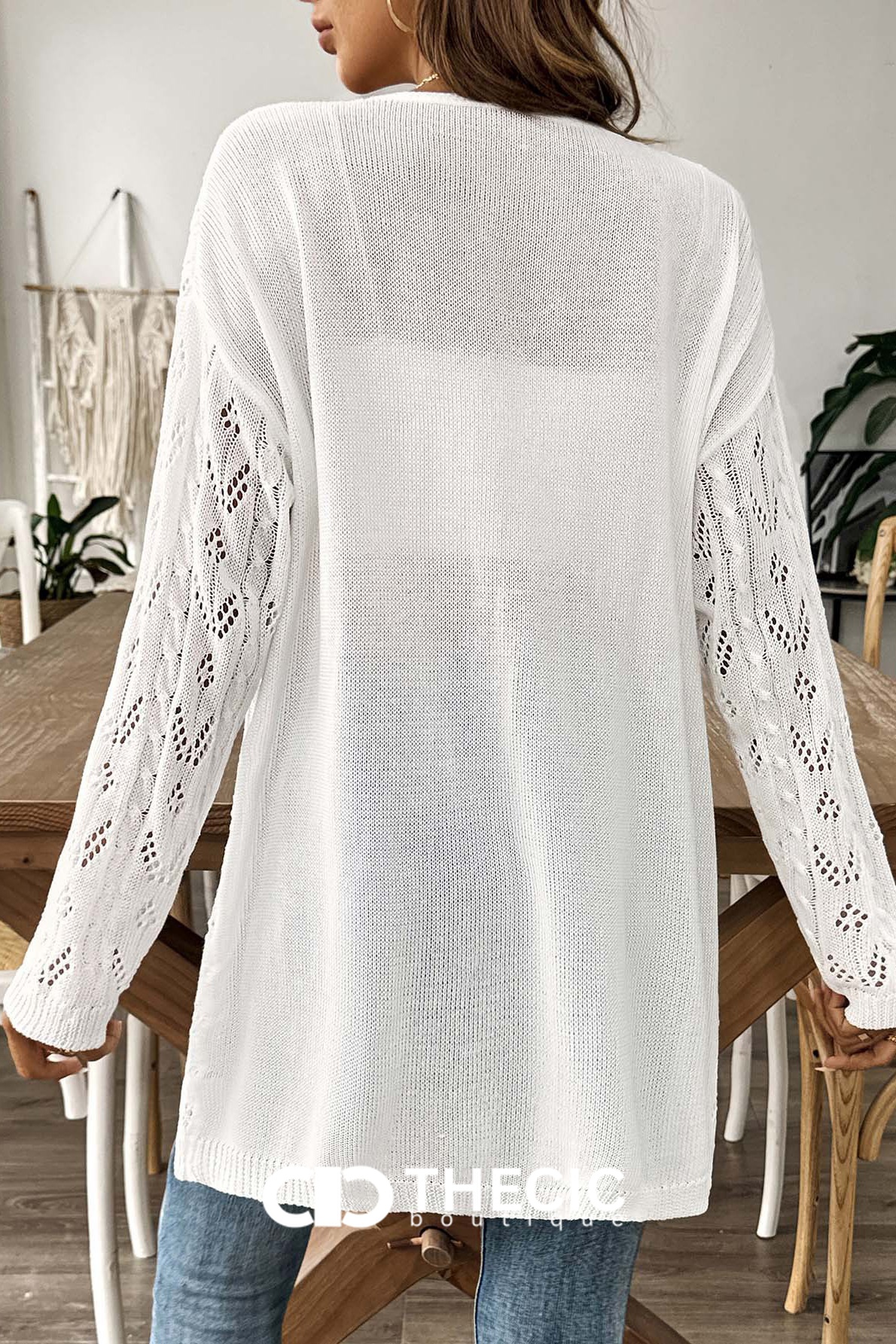 Open Knit Longline Open Front Cardigan