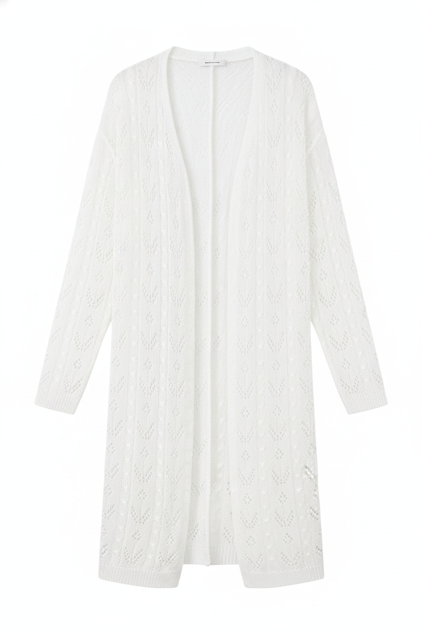 Open Knit Longline Open Front Cardigan