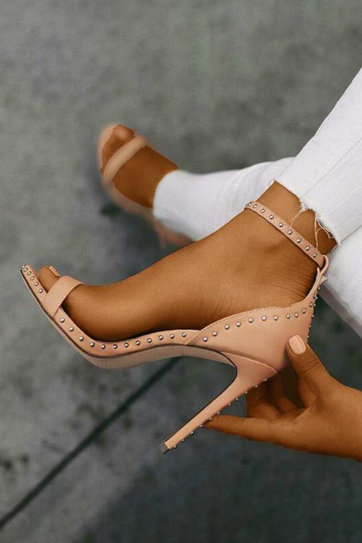 Open-Toe Studded Ankle-Strap Stiletto Sandals