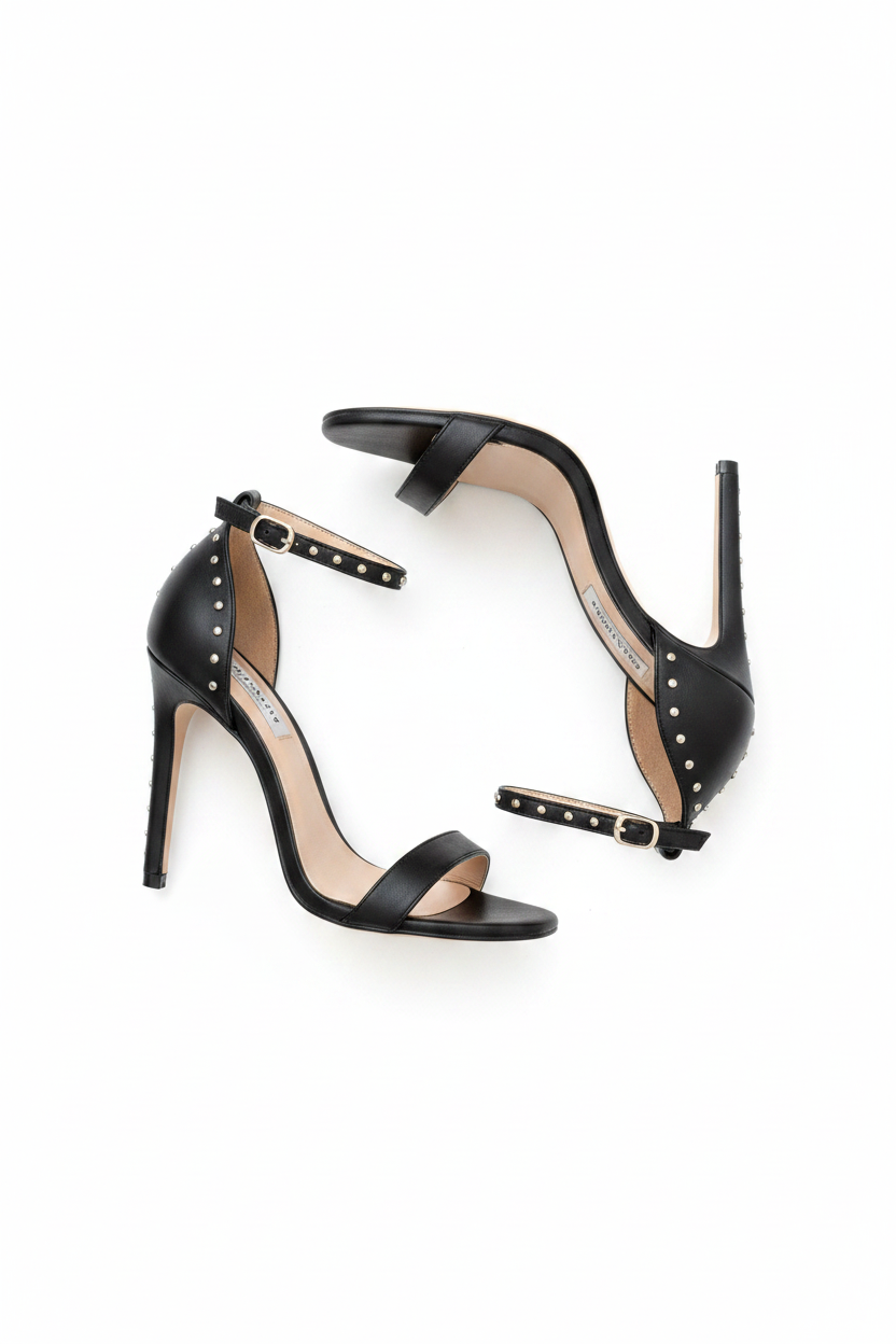 Open-Toe Studded Ankle-Strap Stiletto Sandals
