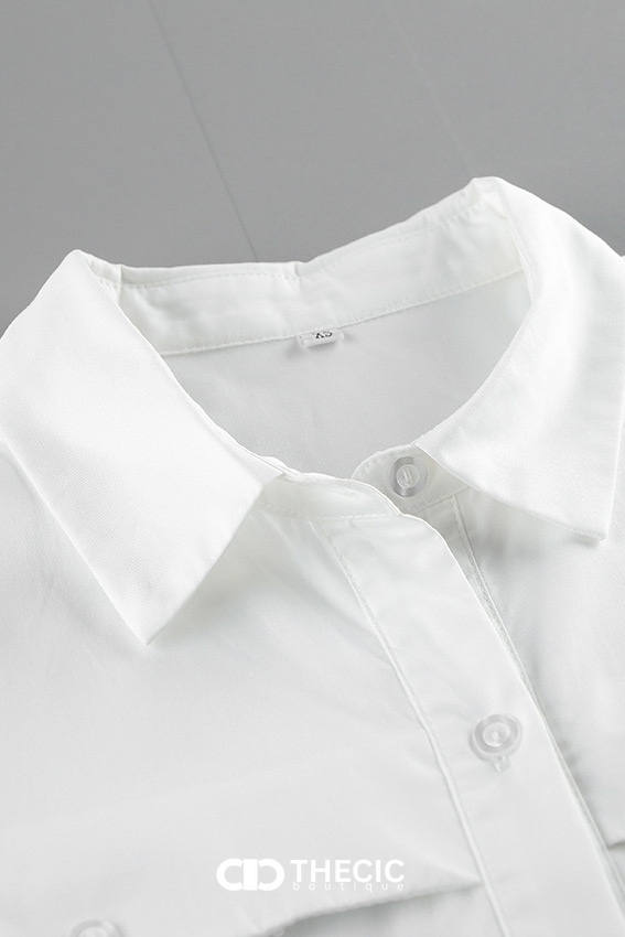 Oversized Collared Button-Down Flap Pocket Shirt