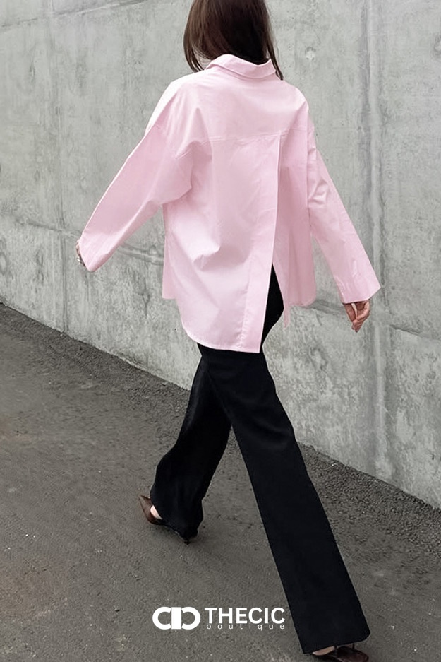 Oversized Collared Button-Down Flap Pocket Shirt