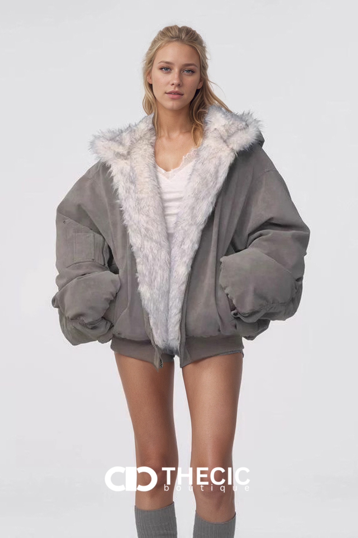 Oversized Faux Fur Reversible Hooded Jacket