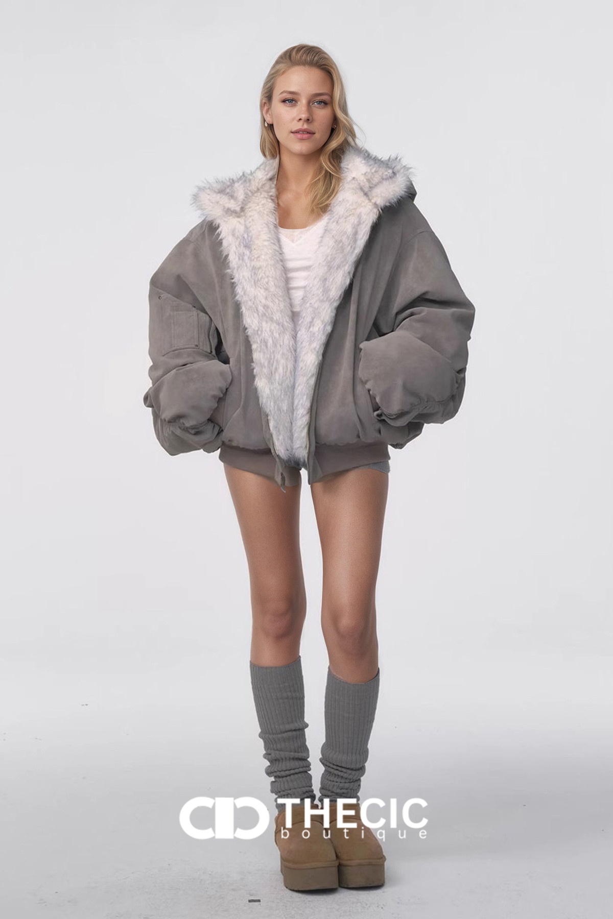 Oversized Faux Fur Reversible Hooded Jacket