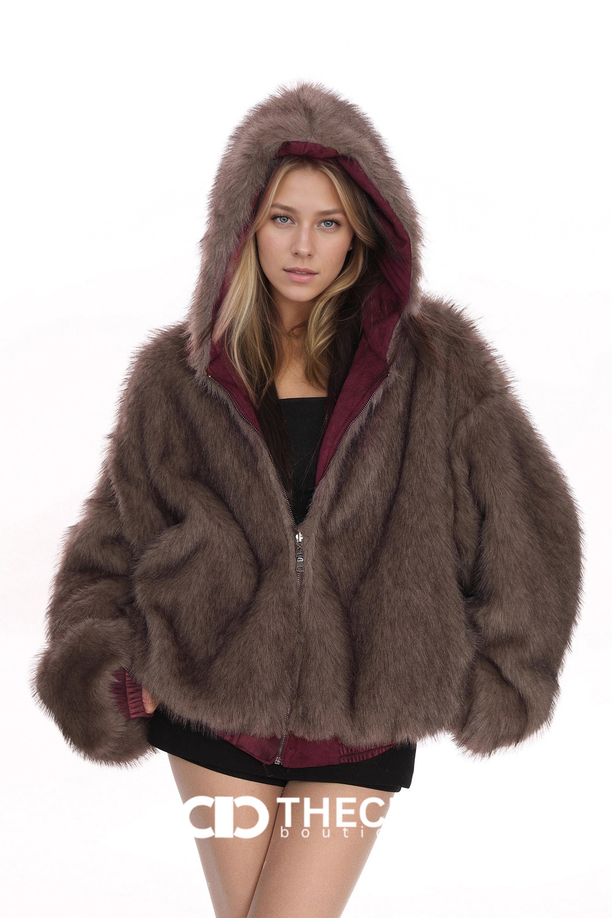 Oversized Faux Fur Reversible Hooded Jacket