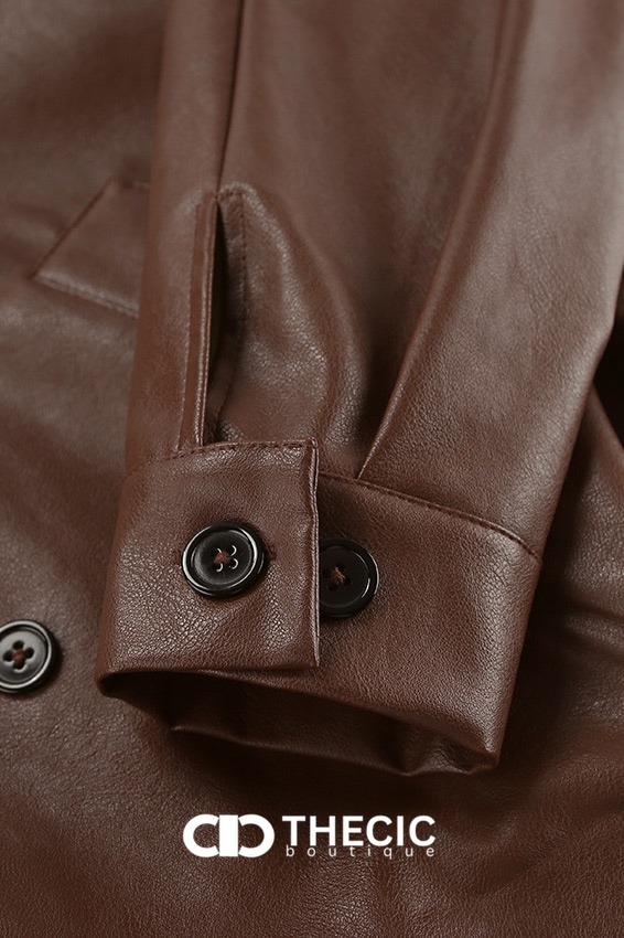 Oversized Faux Leather Double-Breasted Blazer