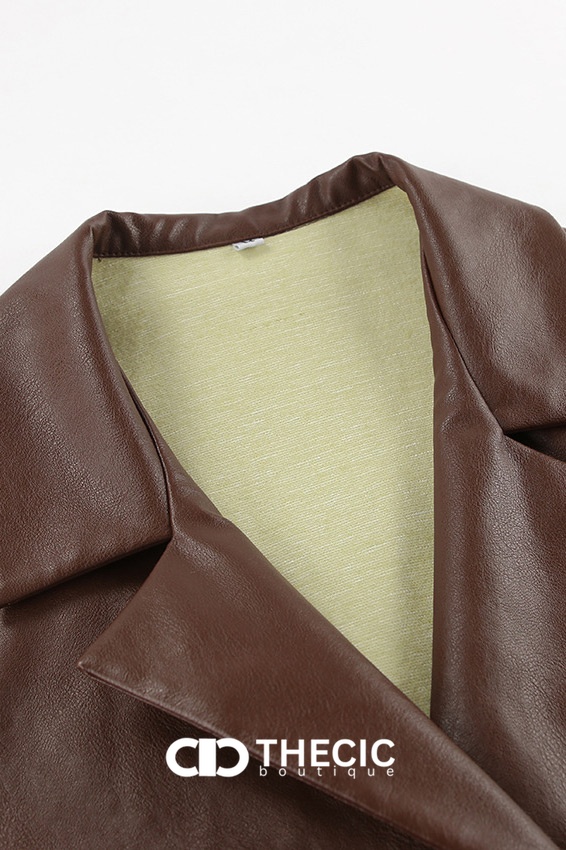 Oversized Faux Leather Double-Breasted Blazer
