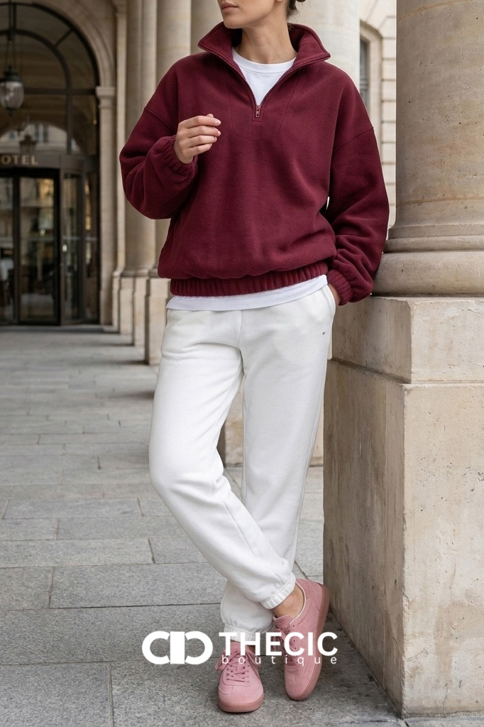 Oversized Fleece Quarter-Zip Stand Collar Pullover