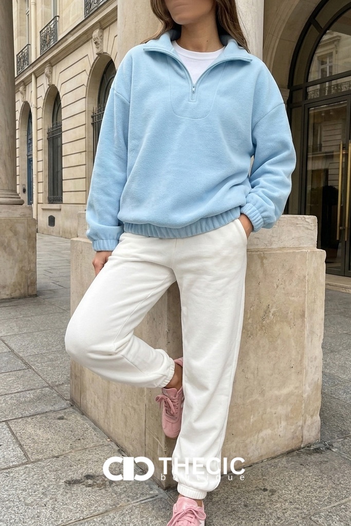 Oversized Fleece Quarter-Zip Stand Collar Pullover