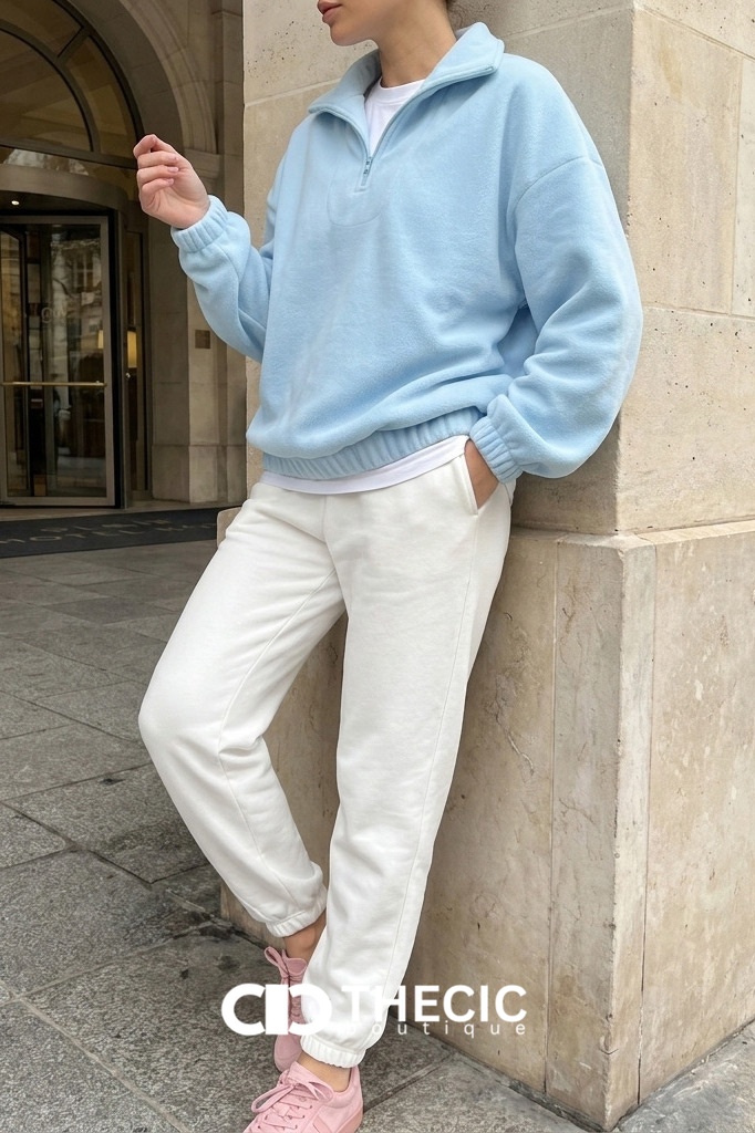 Oversized Fleece Quarter-Zip Stand Collar Pullover