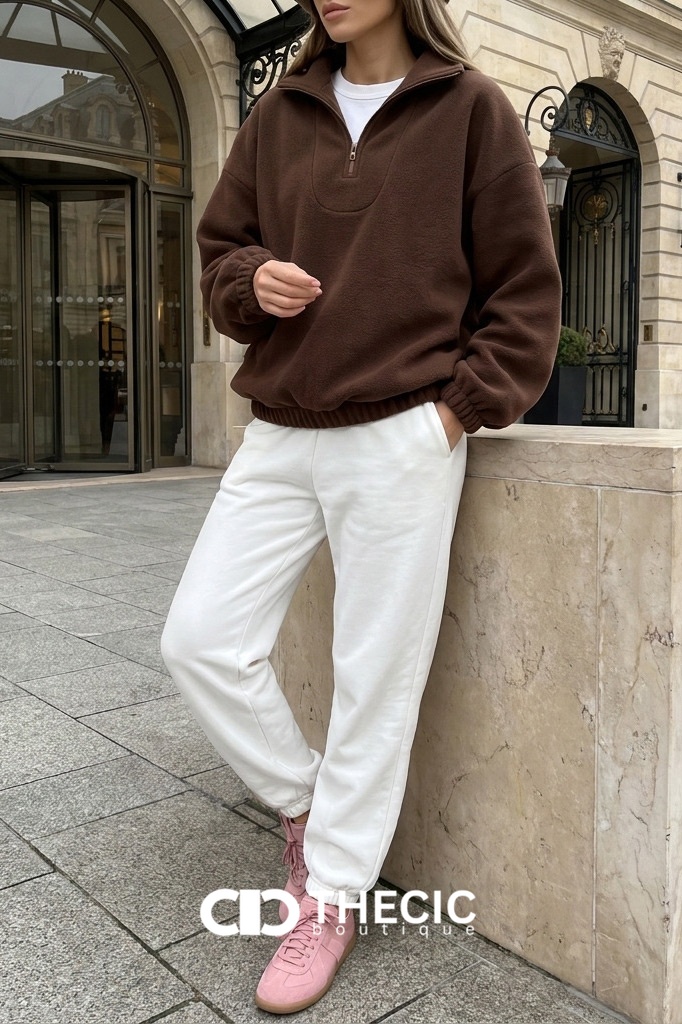 Oversized Fleece Quarter-Zip Stand Collar Pullover