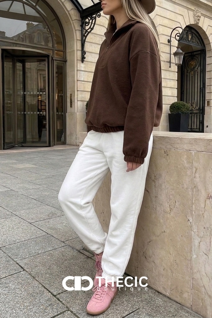 Oversized Fleece Quarter-Zip Stand Collar Pullover