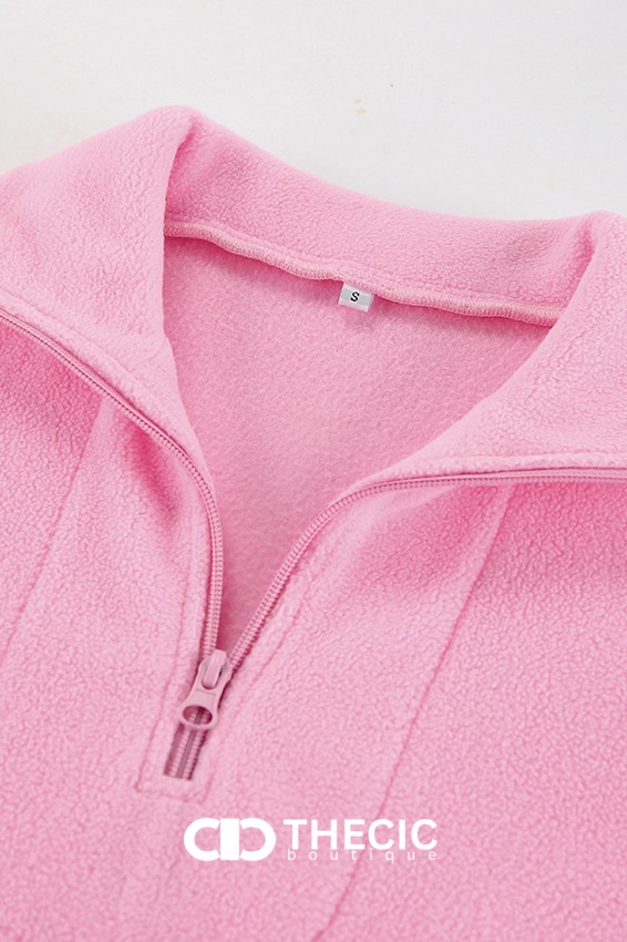 Oversized Fleece Quarter-Zip Stand Collar Pullover
