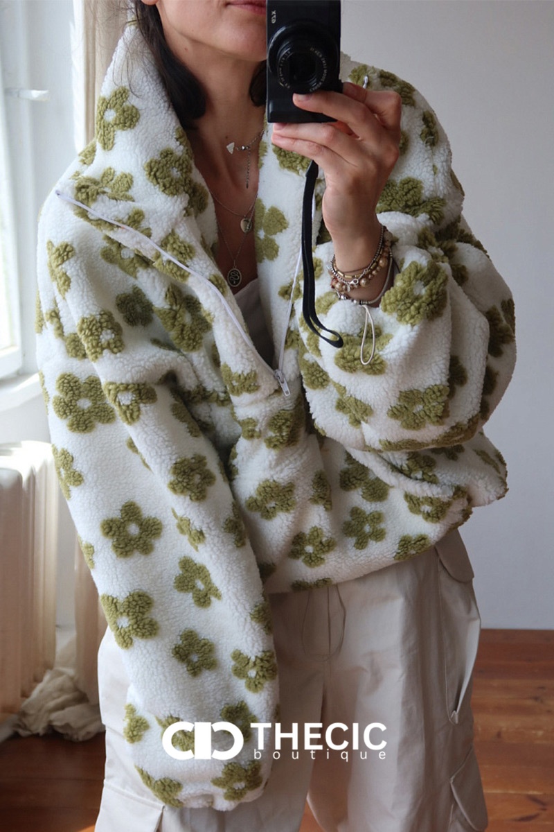 Oversized Floral Sherpa Half-Zip Pullover