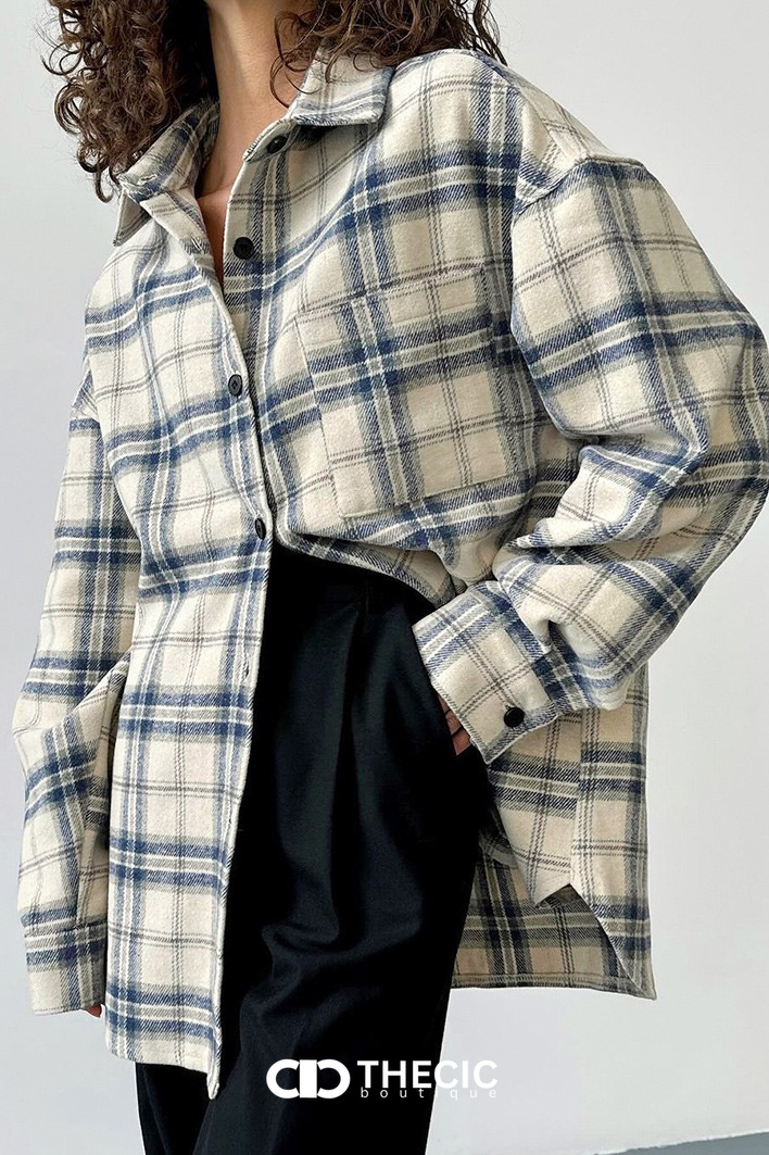 Oversized Plaid Flannel Button-Down Shirt