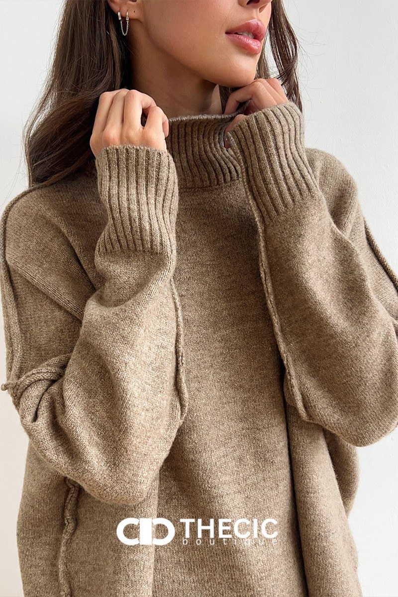 Relaxed Knit Turtleneck Sweater Wide-Leg Pants Set