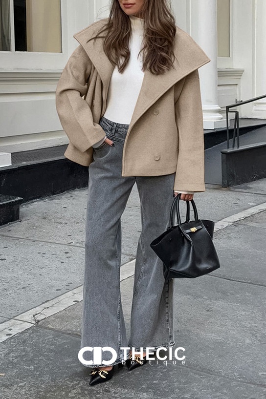 Oversized Shawl Collar Double-Breasted Jacket