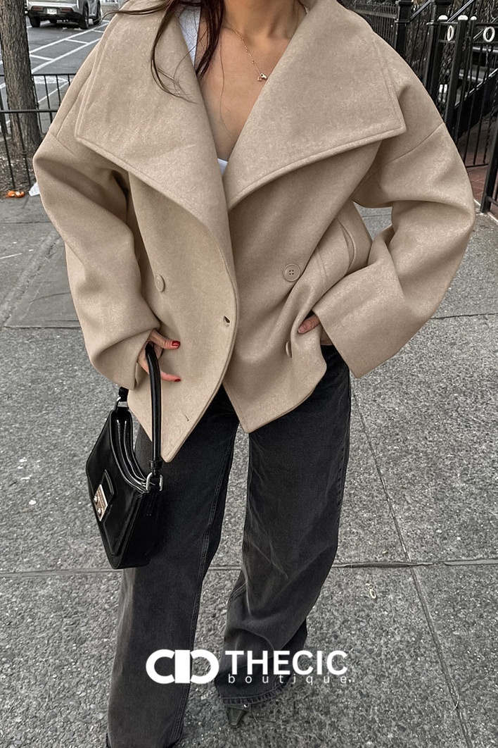 Oversized Shawl Collar Double-Breasted Jacket