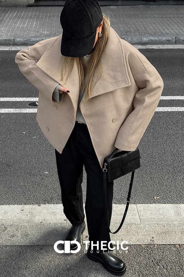 Oversized Shawl Collar Double-Breasted Jacket