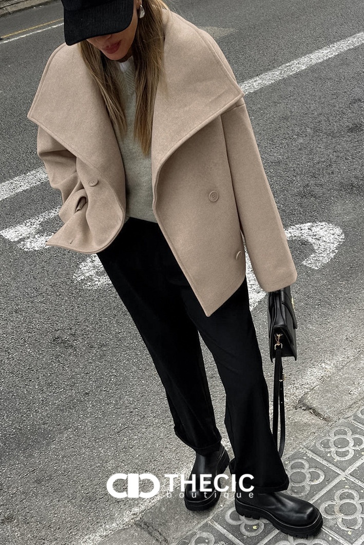 Oversized Shawl Collar Double-Breasted Jacket
