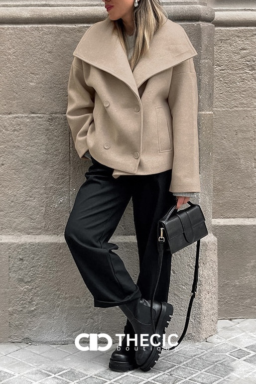 Oversized Shawl Collar Double-Breasted Jacket