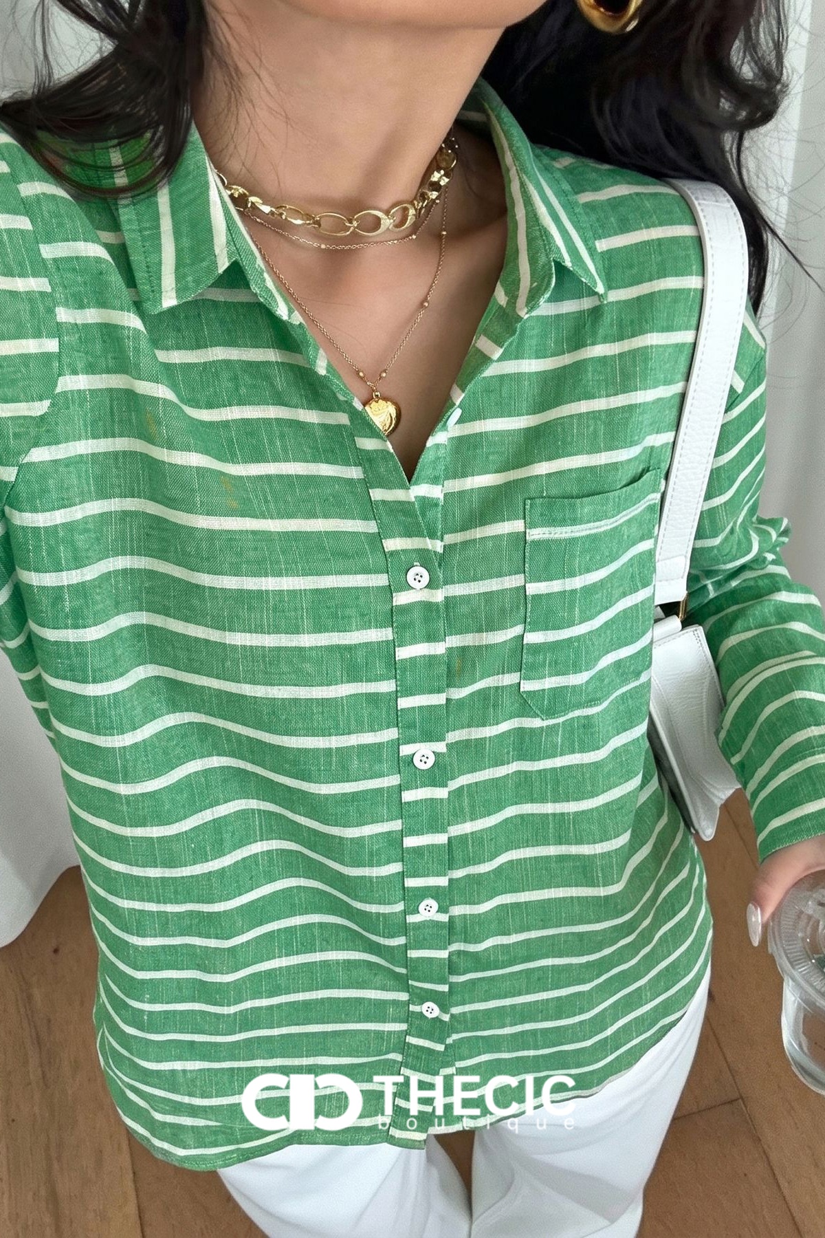 Oversized Striped Button-Up Long Sleeve Shirt