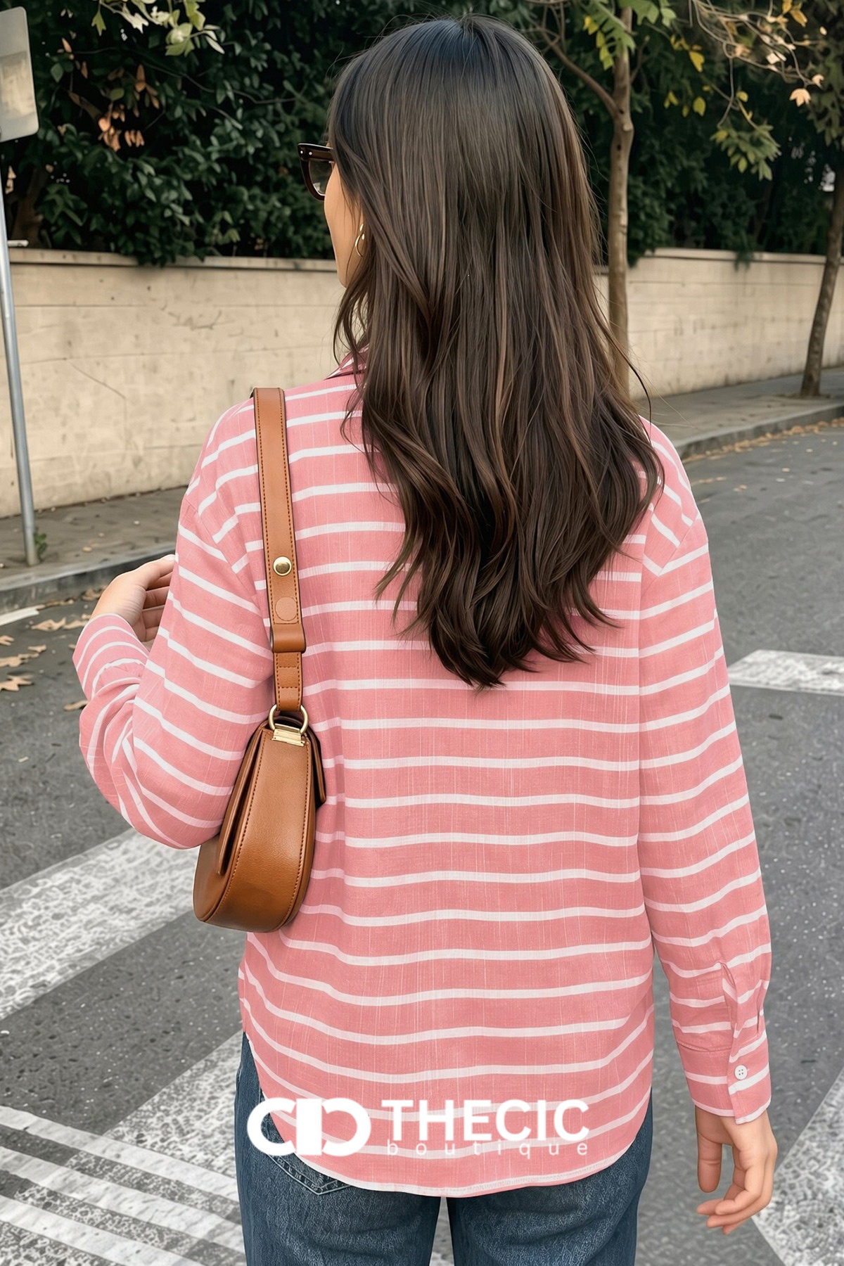 Oversized Striped Button-Up Long Sleeve Shirt